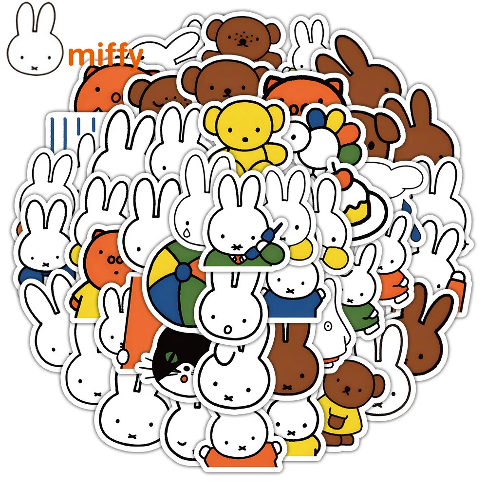 63 pçs bonito miffy adesivos dos desenhos animados kawaii coelho decoração adesivos à prova dwaterproof água caso de telefone ipad notebook bagagem adesivos brinquedos