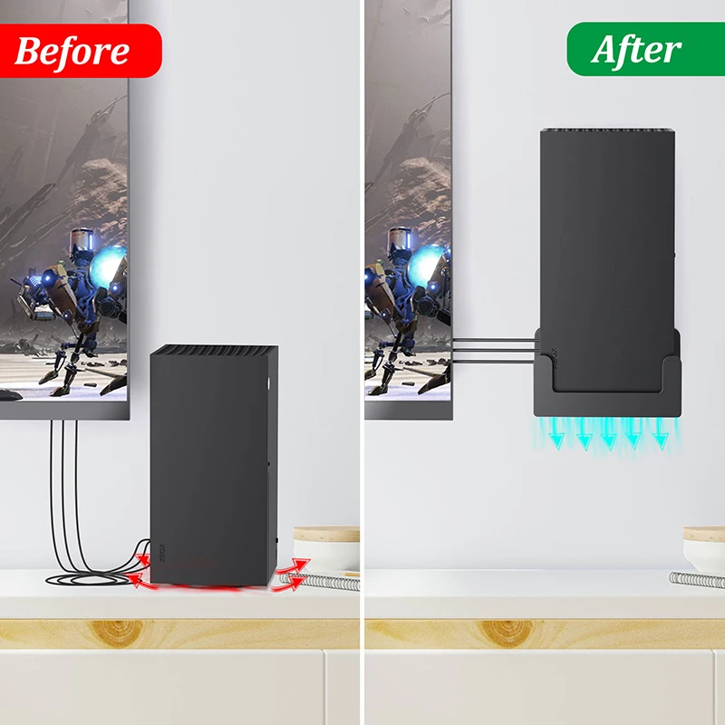 LINGYOU جدار جبل ل Xbox سلسلة X قوي الفضاء إنقاذ حامل قوس شماعات مع فتحات التبريد-يتصاعد على الحائط بواسطة التلفزيون الخاص بك