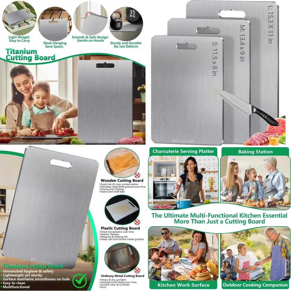 

Набор кухонных титановых разделочных досок из 3 предметов — двусторонний, из чистого титана, легко очищаемый, можно мыть в посудомоечной машине, подходит для сырой и приготовления пищи