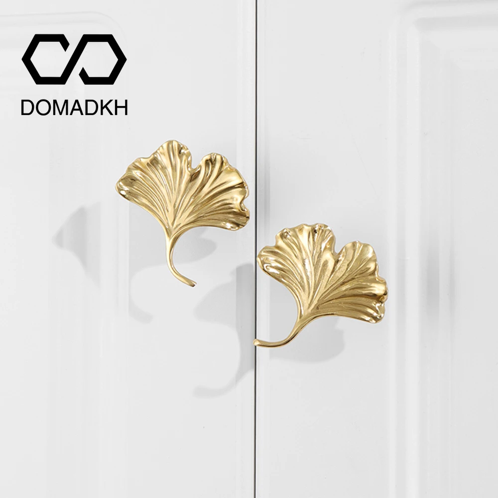 

Brass Clover Knobs and Pulls Gold Ginkgo Leaf Drawer Pulls Nightstand Knobs Cabinet Door Handles Dresser Pulls Kitchen Hardware