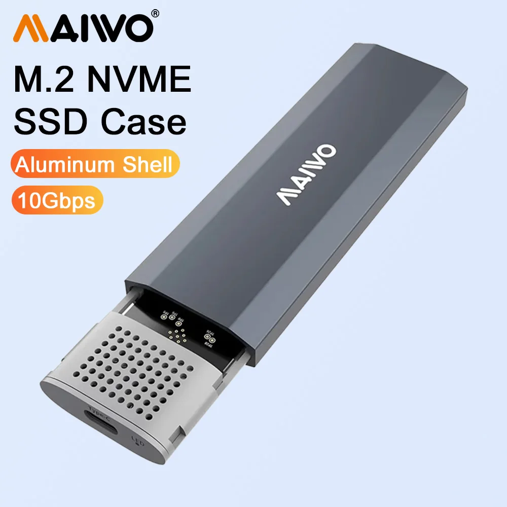 MAIWO M.2 NVME SSD Enclosure 10Gbps USB3.2 Gen2 External Hard Drive Aluminum Enclosure Adapter for 2230/2242/2260/2280 NVME SSDs