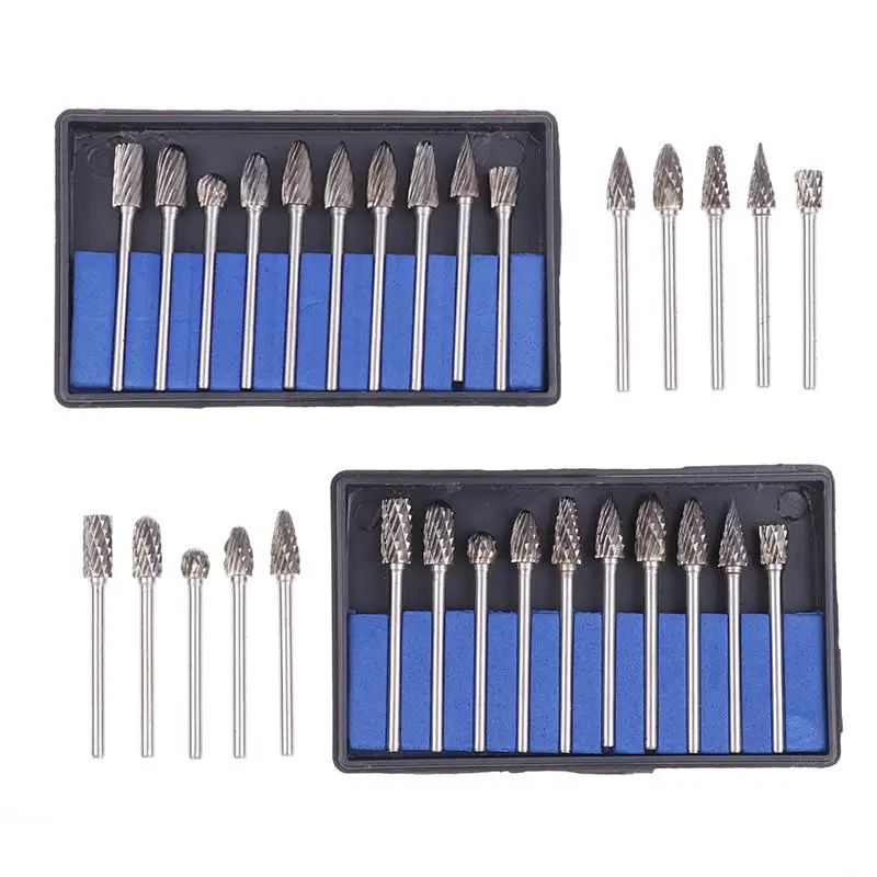 10Pcs 텅스텐 카바이드 버 키트 버 로타리 파일 그라인더 목공 조각 전기 연삭을위한 로타리 도구 Rasp 비트