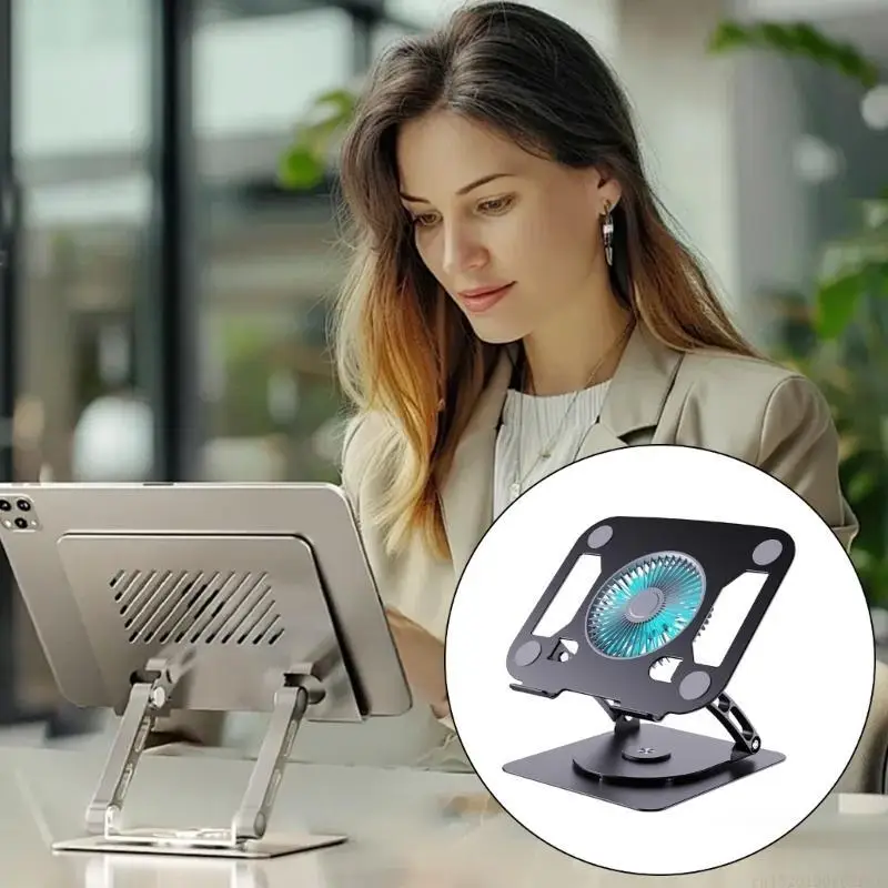 D5BB Laptop Stand with Three Speed Cooling Fan and Blue Light for Laptops and Tablets Up to 15.9 Inches