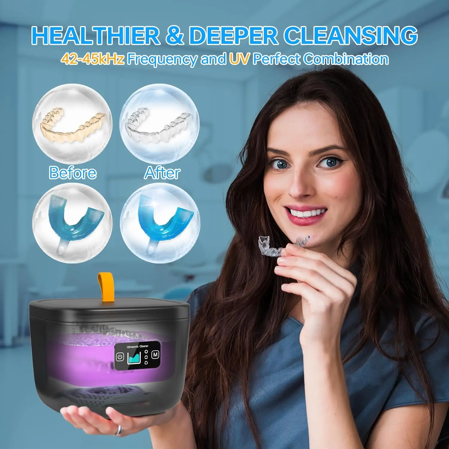 Ultrasonic Cleaner for Retainer Dentures Mouth Guard Aligner Whitening Trays 255ML 43kHz Jewelry Cleaner Ultrasonic Machine