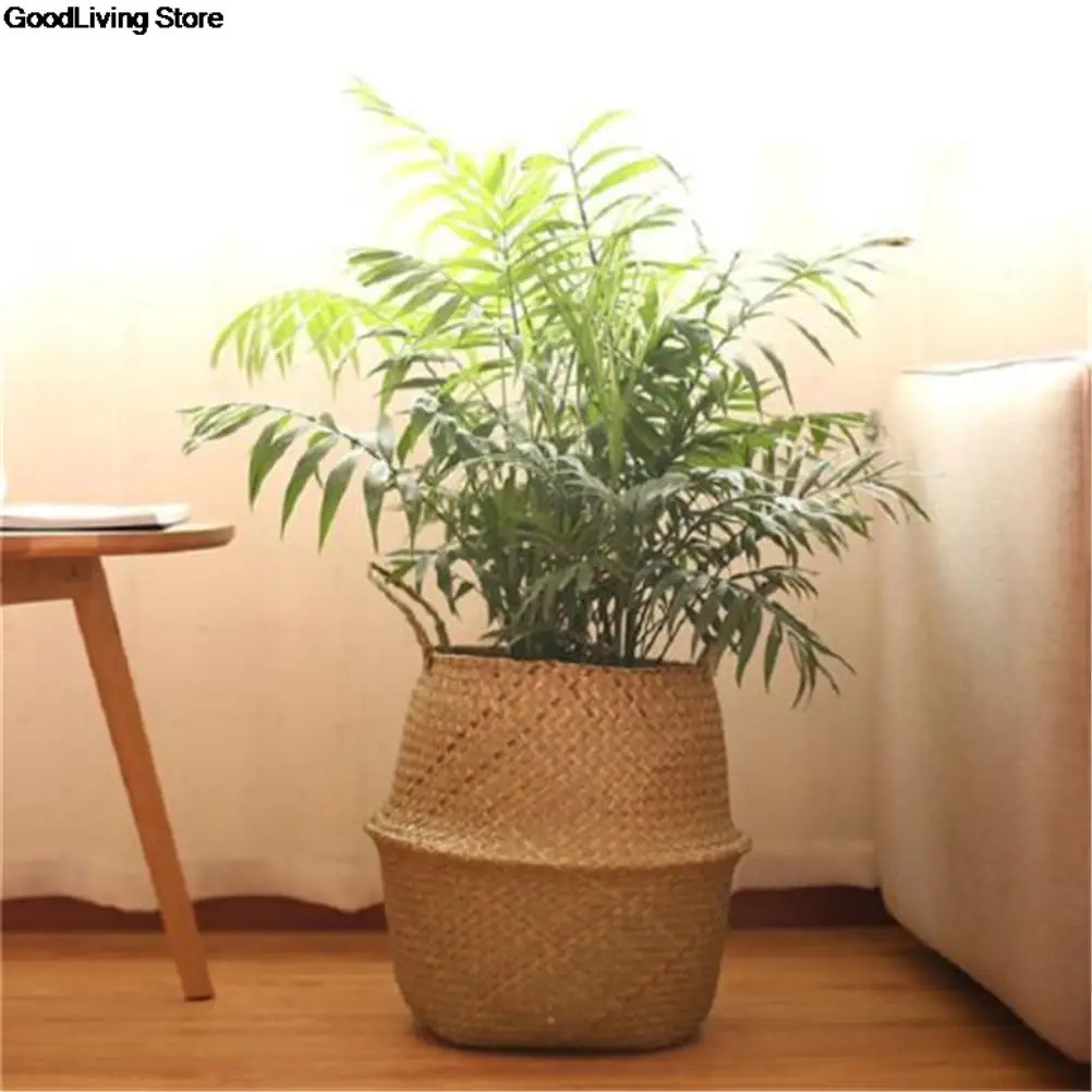 1PC Rattan Straw Basket Wicker Seagrasss Folding Laundry Flower Pot Flower Vase Home Garden Hanging Basket Wedding Decoration