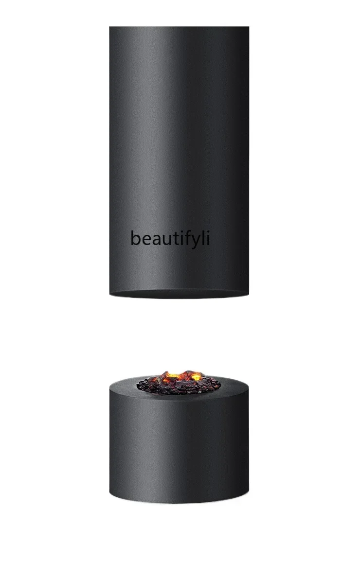 S132 Hanging fireplace high-end cylindrical art real fire atomization simulation flame decoration villa homestay heater