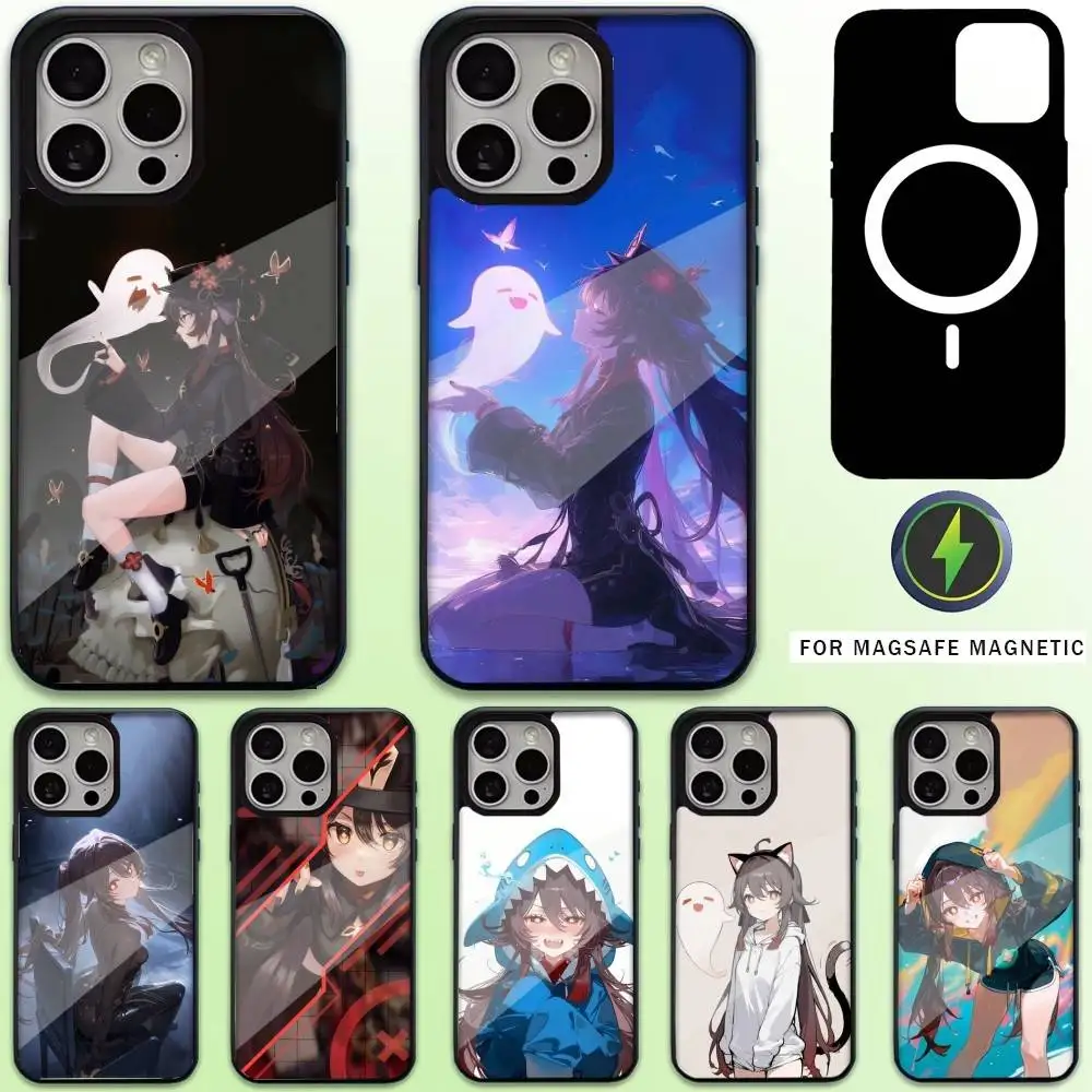 เคสโทรศัพท์ลายเกมยอดฮิต Genshin Hu Tao สำหรับ iPhone17,16,15,14,13,12,11 Plus,Pro Max รองรับแม่เหล็กสำหรับการชาร์จไร้สาย Magsafe