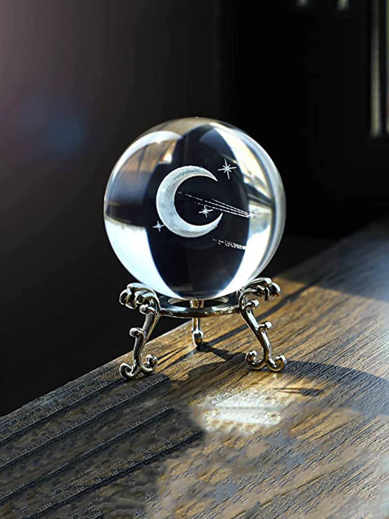 2pcs（Ball+Base）, 60mm meteor moon, base carved 3D crystal ball decoration, home decoration, holiday gifts