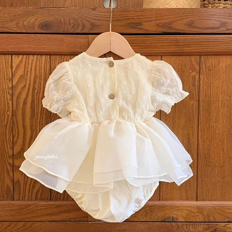 2026 New Summer Newborn Baby Girl Romper Short Sleeved Cotton Mesh Splicing Toddler Baby Girls Jumpsuit 0-24M Baby Girl Clothing 5