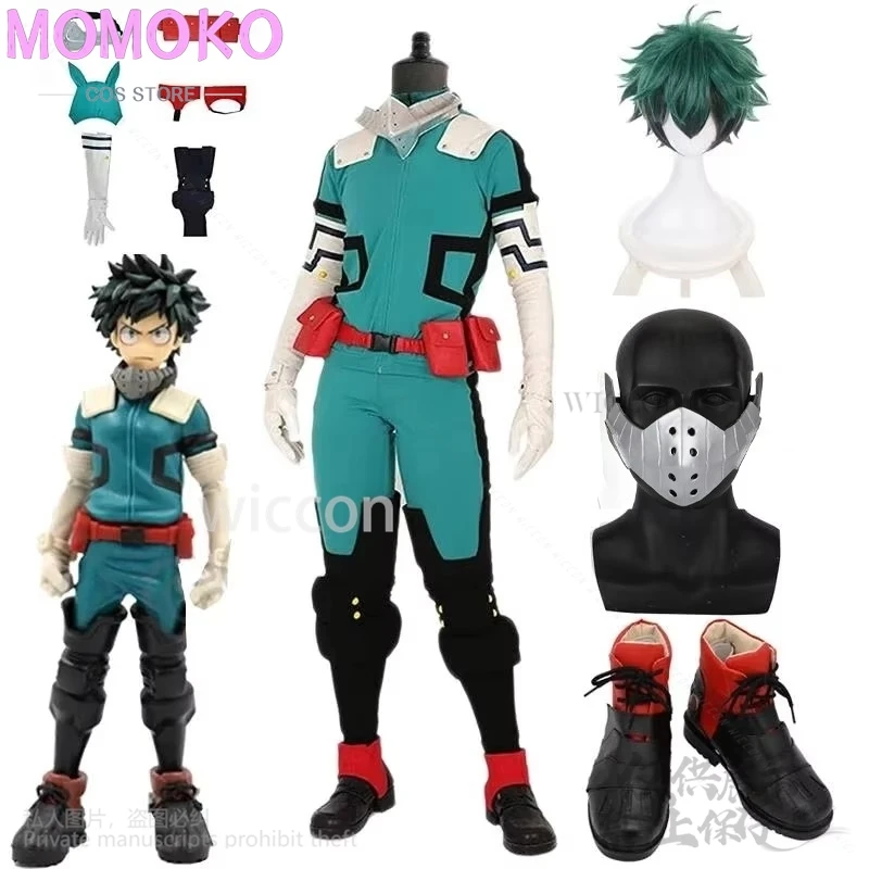 Disfraz de batalla Midoriya Izuku Deku, disfraz de My Anime Hero, Cosplay Academia, bota, zapato, peluca, mono Unisex, conjunto personalizado para Halloween