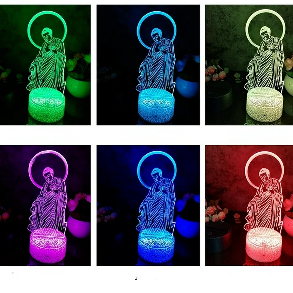 Buddhist Decorative Bedside Lamp Remote Control 3d Night Light LED Touch Acrylic Cartoon Small Table Lamp Bedroom Decor Gift