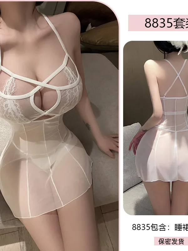 청순 섹시 레이스 욕망 쉬어 유니폼, 행잉 넥 스타일, V넥 할로우 아웃 미니 원피스, 슬림 슬림 스타일, 달콤한 8835, 6CW8