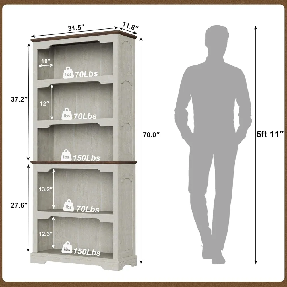 Estante aberta de 5 prateleiras de sete polegadas para casa, escritório, quarto e armazenamento escolar