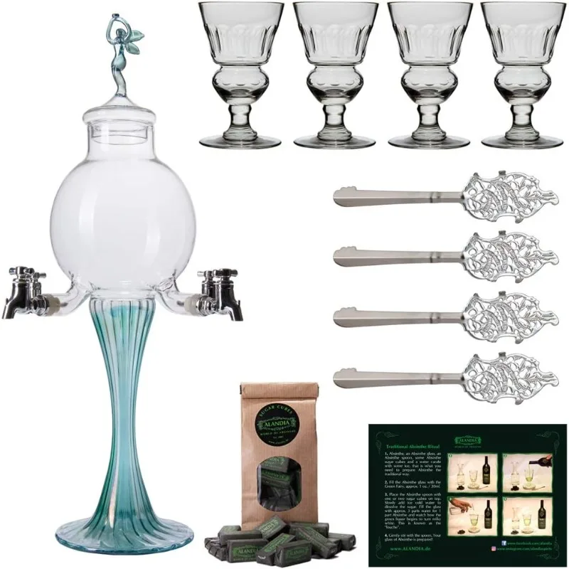 Absinthe Accessory Set Green Fairy| 4x Absinthe Glasses