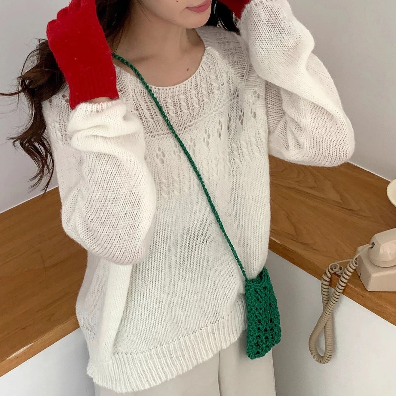 

Women Pullovers Sweaters Knitted Jumpers Hollow Out Solid Long Sleeve Round Neck Slight Strech Elegant Office Lady 2025 Autumn