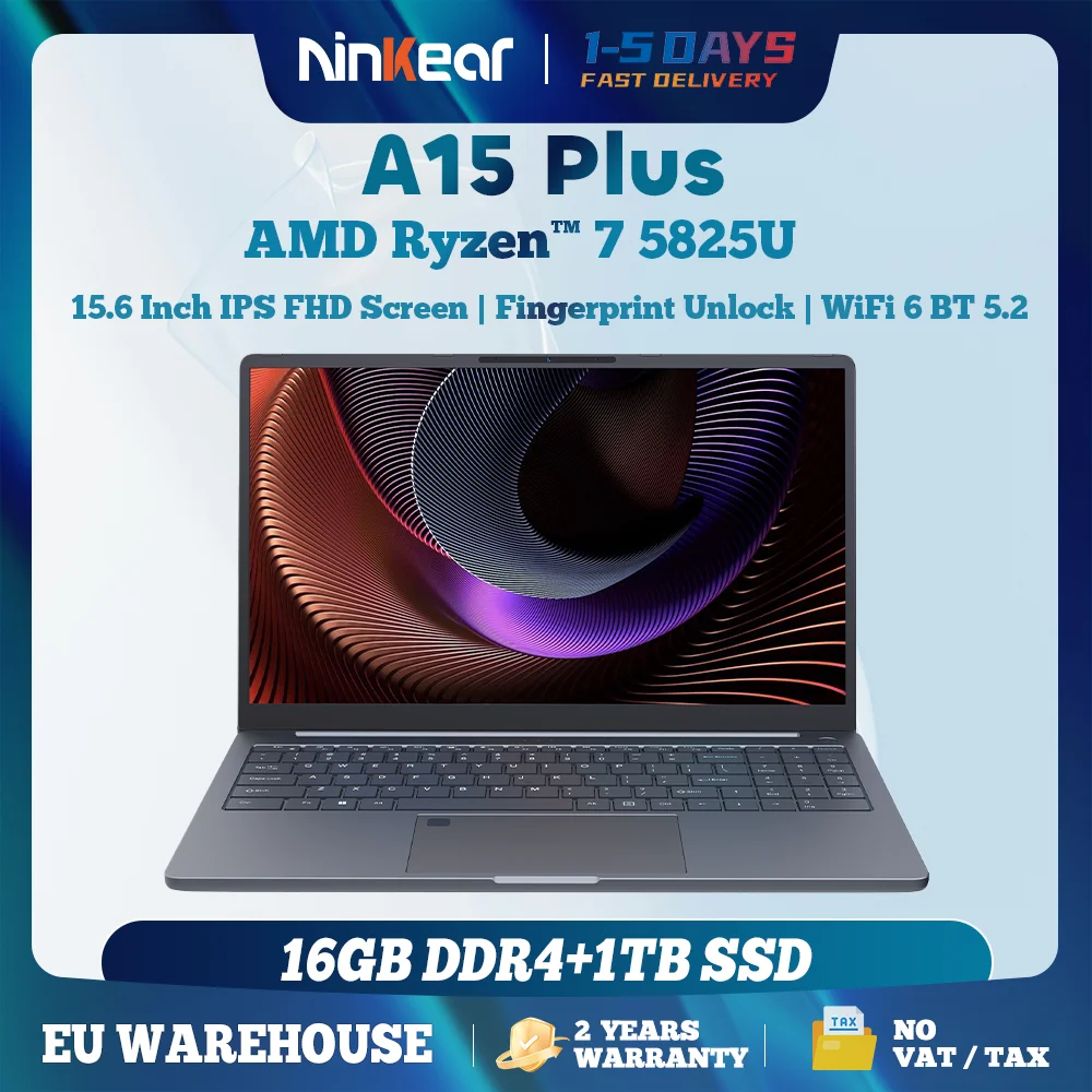 Ninkear-laptop NIEUW A15 Plus AMD Ryzen ™   7 5825U 15,6-inch FHD IPS 16 GB + 1 TB SSD Het beste kerstcadeau Gaming-laptops