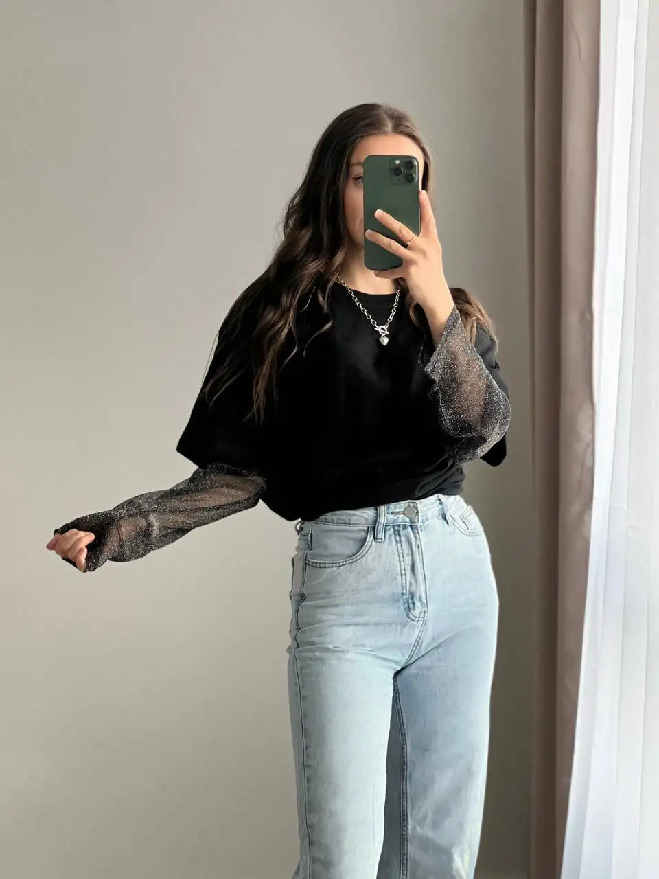 

Temperament Casual Long-sleeved T-shirt Women's Mesh Splicing Long-sleeved Loose Top Simple Niche Design New Women's Clothing
