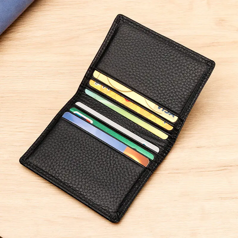 Minimalism Durable Cowhide Credit Card Holder anti magnetic RFID ID Cards Cases Soft Thin Small Wallet Classics Black