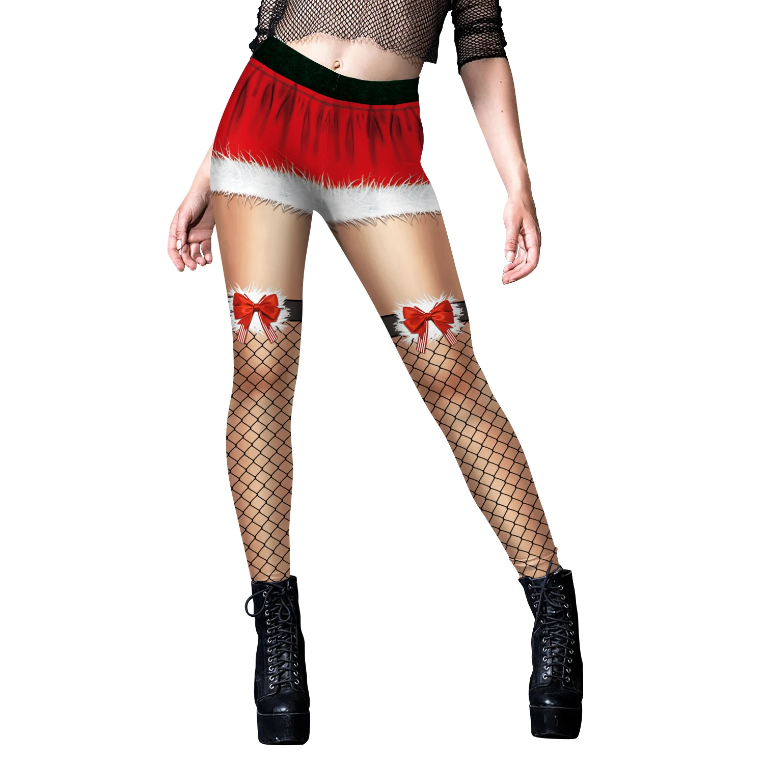 سراويل ضيقة مطبوعة لعيد الميلاد للنساء من البوليستر والألياف اللدنة المخلوطة بخصر مطاطي من الصوف ملابس الخريف والشتاء