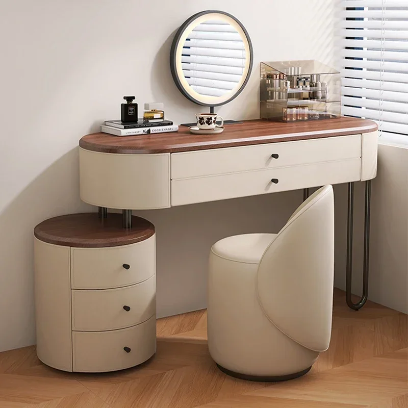 Full Set Aesthetic Dressing Table Storage Beige Wooden Luxury Dressing Table Makeup Mirror Toaletni Stolek Furniture Home