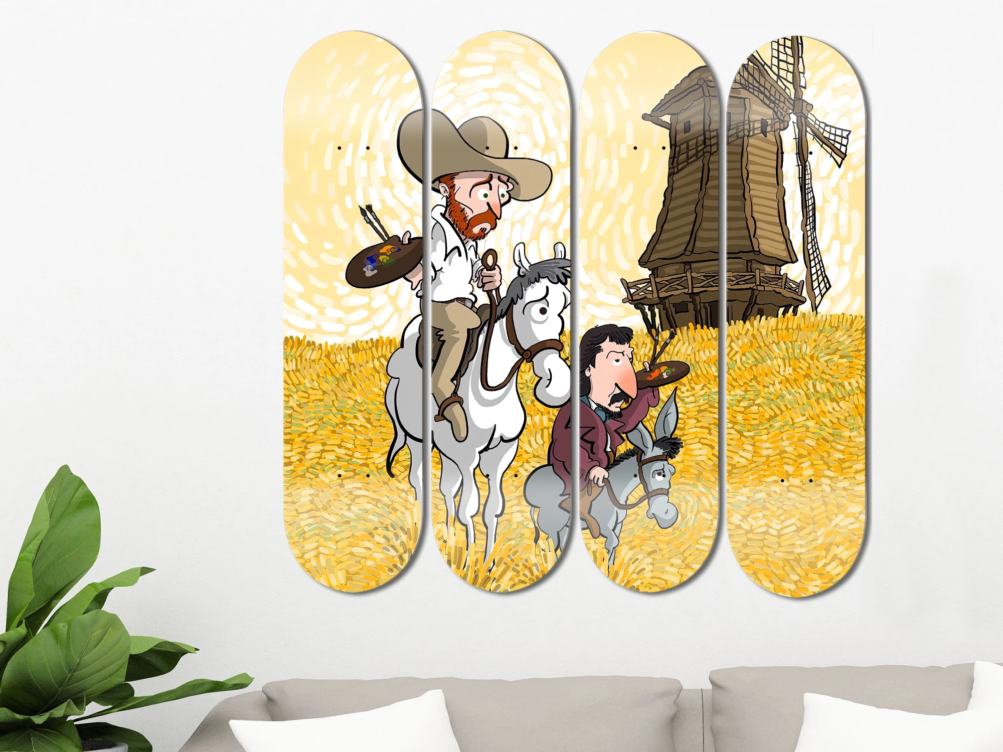 Cartoon Van Gogh Skateboard Wall Art Graffiti Skate Deck Mural Wall Hanging Decorative Board for Bar Pub Club Man Cave Decor
