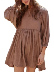 Women's Tiered Babydoll Dress Backless Slouchy Sleeves Oversized A-line Hem Dress Relaxed Fit Lightweight Party Dress