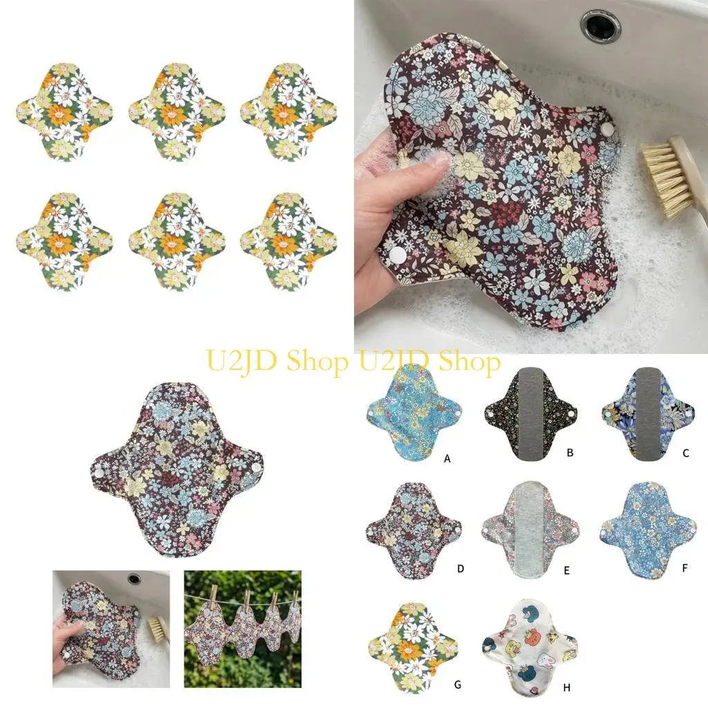 U2JD Pack Of 6 Reusable Cotton Menstrual Pad Sanitary Pad Period Mat For Comfortable User Friendly Period Protections