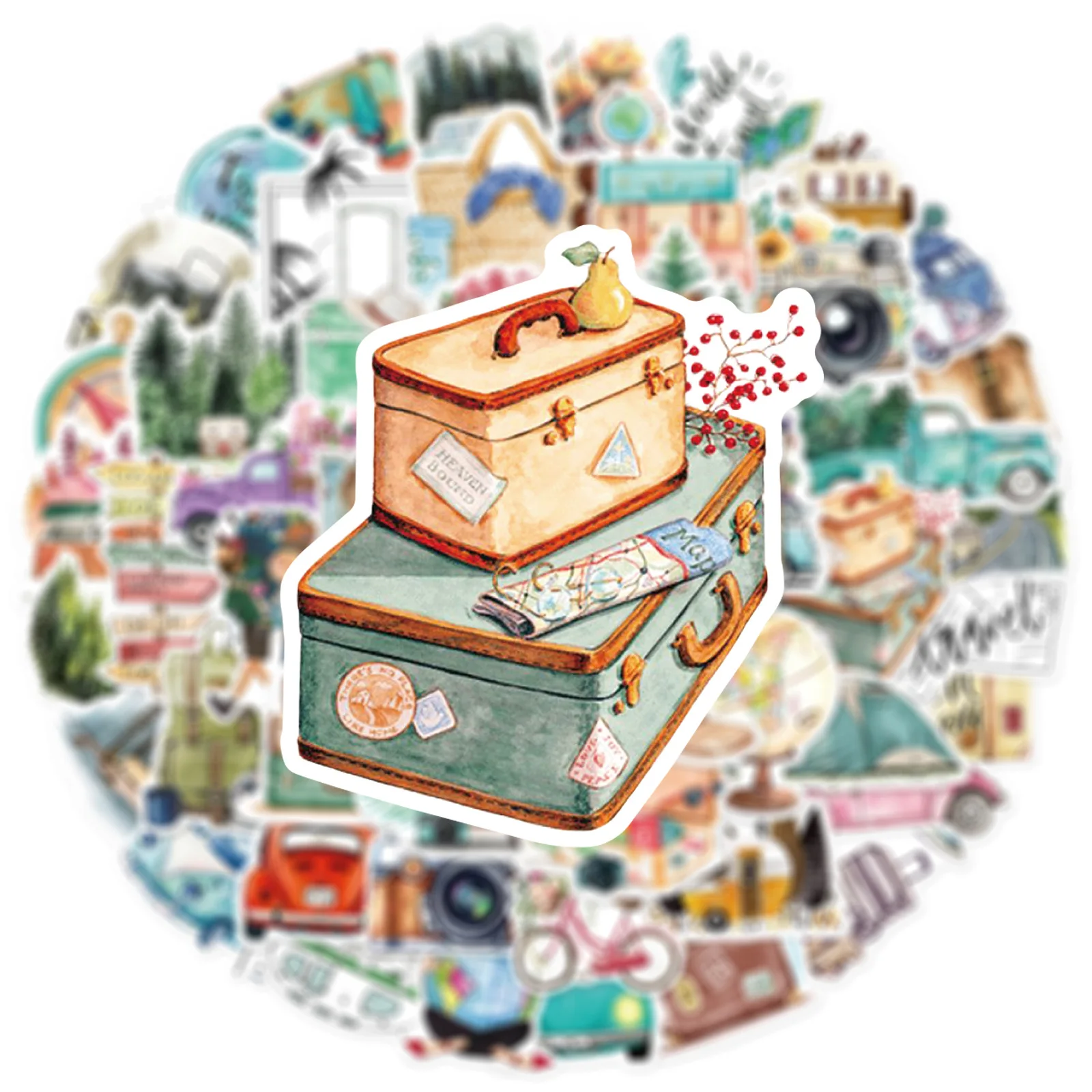 50pcs Retro Bohemian Outdoors Stickers Suitcase Guitar Phone DIY Sticker Scrapbooking Supplies Journal Accessories Vintage