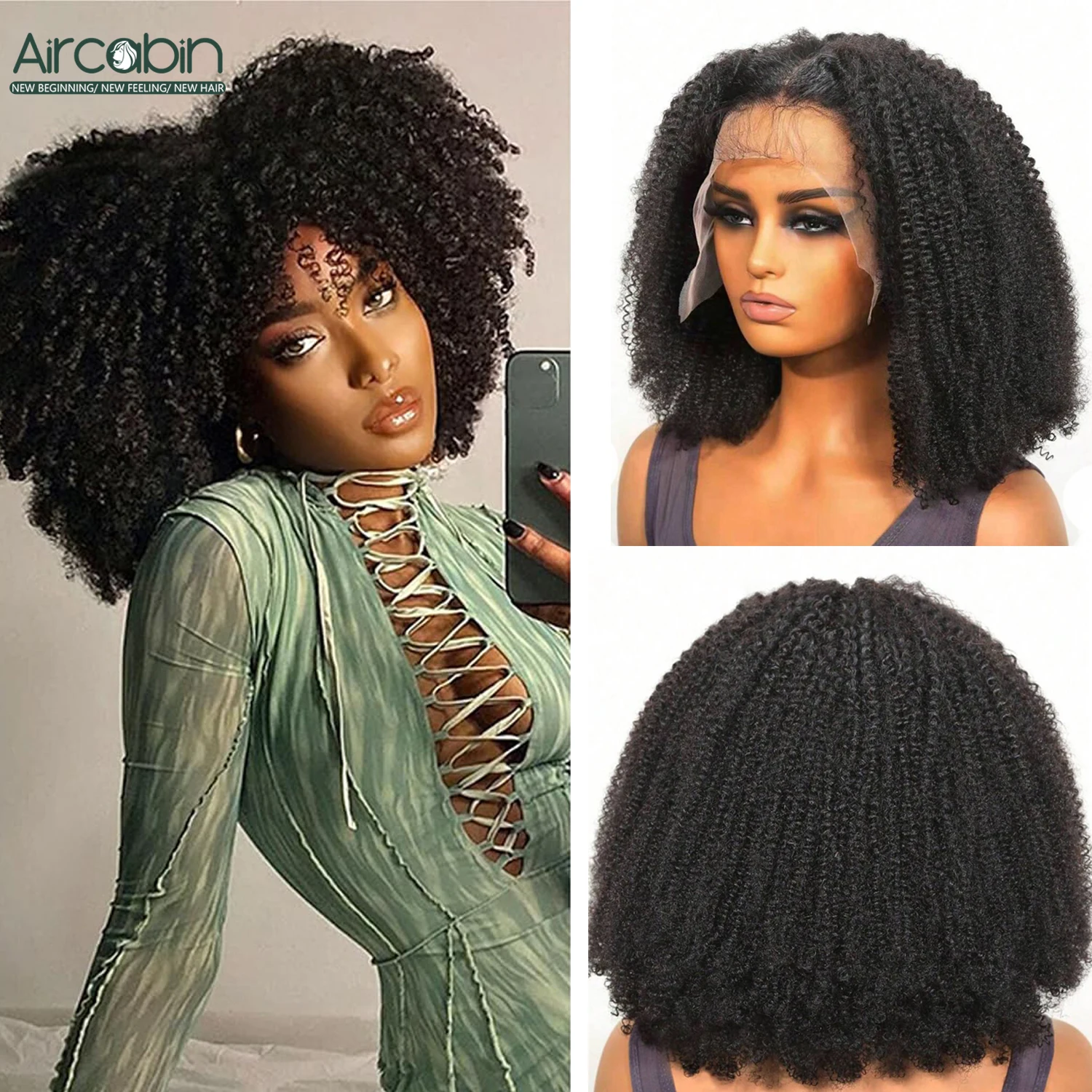 

High Density Bob Wigs 100% Human Hair 16 Inch Afro Kinky Curly Wig 13x4 Lace Frontal Wig For Women Pre-Plucked 250 Density Tube3