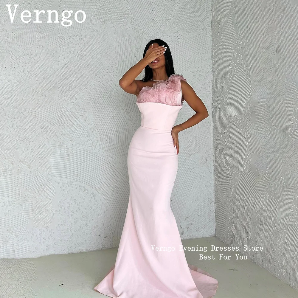 

Verngo Pink Crepe Prom Gown Strapless Mermaid Party Dresses For Women Simple Formal Occasion Dress Saudi Arabic Prom Dress