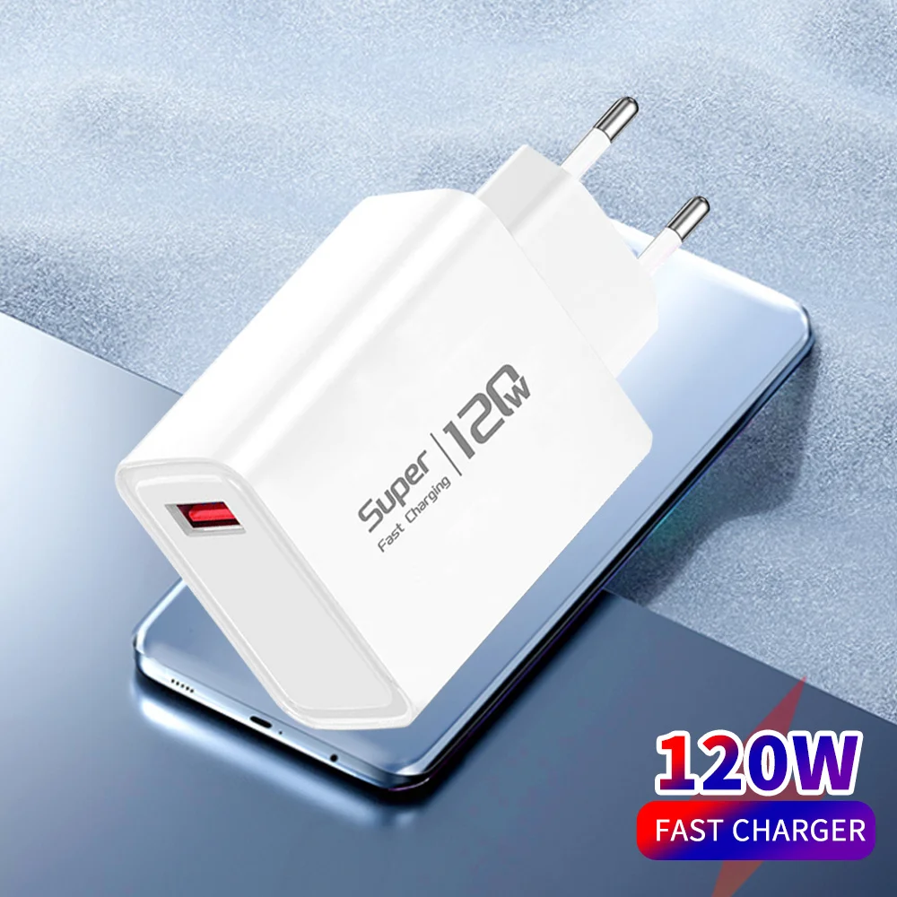 

120W USB Fast Charger Quick Charge 3.0 EU/US/UK Plug Wall Mobile Phone Charger Adapter for iPhone 16 15 14 Xiaomi Samsung Huawei