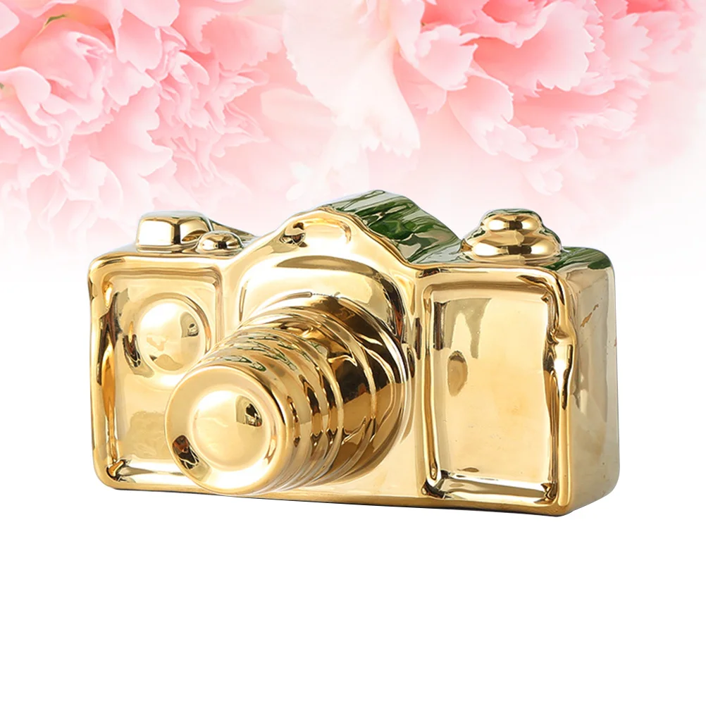

1Pcs Ceramic Camera Adornment Golden Modern Minimalist Desk Ornament for Home Office Decorative Interior Accessory Gift Idea