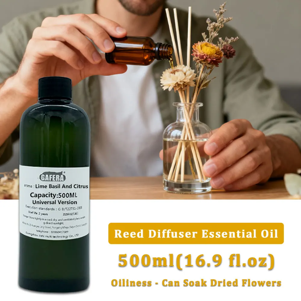 GAFERA 500ml(16.9 fl.oz) Lime Basil And Citrus Essential Oil For Vine Diffuser, Flameless Aromatherapy, Aroma Reed Diffuser Oil