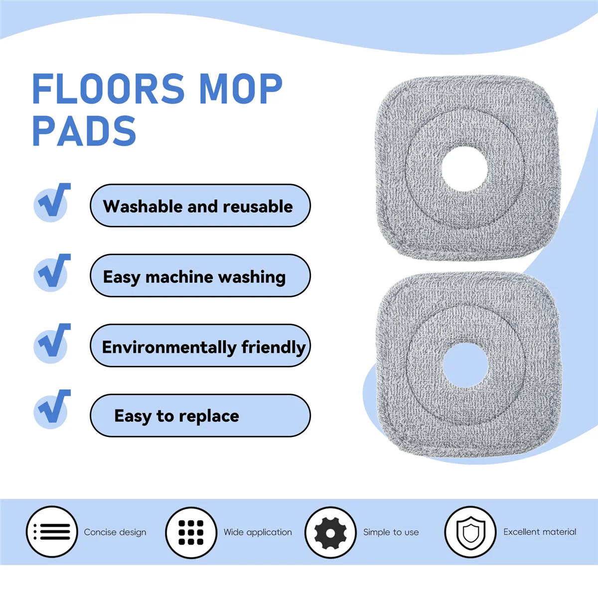 Pisos de limpeza rotativos Mop Pads, Mop Squeeze, Separação Automática, 8Pcs