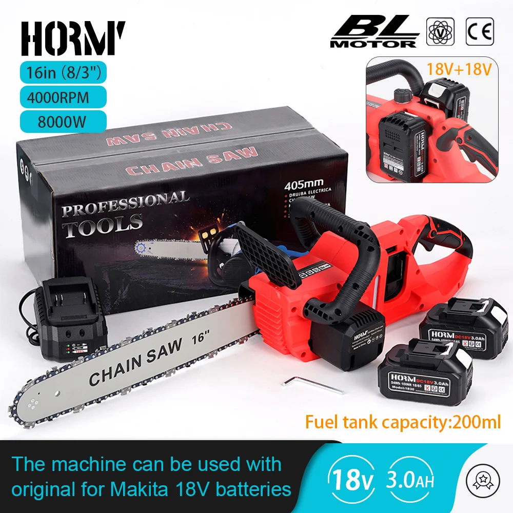 16Inch Brushless Electric Chain Saw Portable Chainsaw Rechargeable Cordless Graden Pruning Handheld Tools for Makita 18V Battery