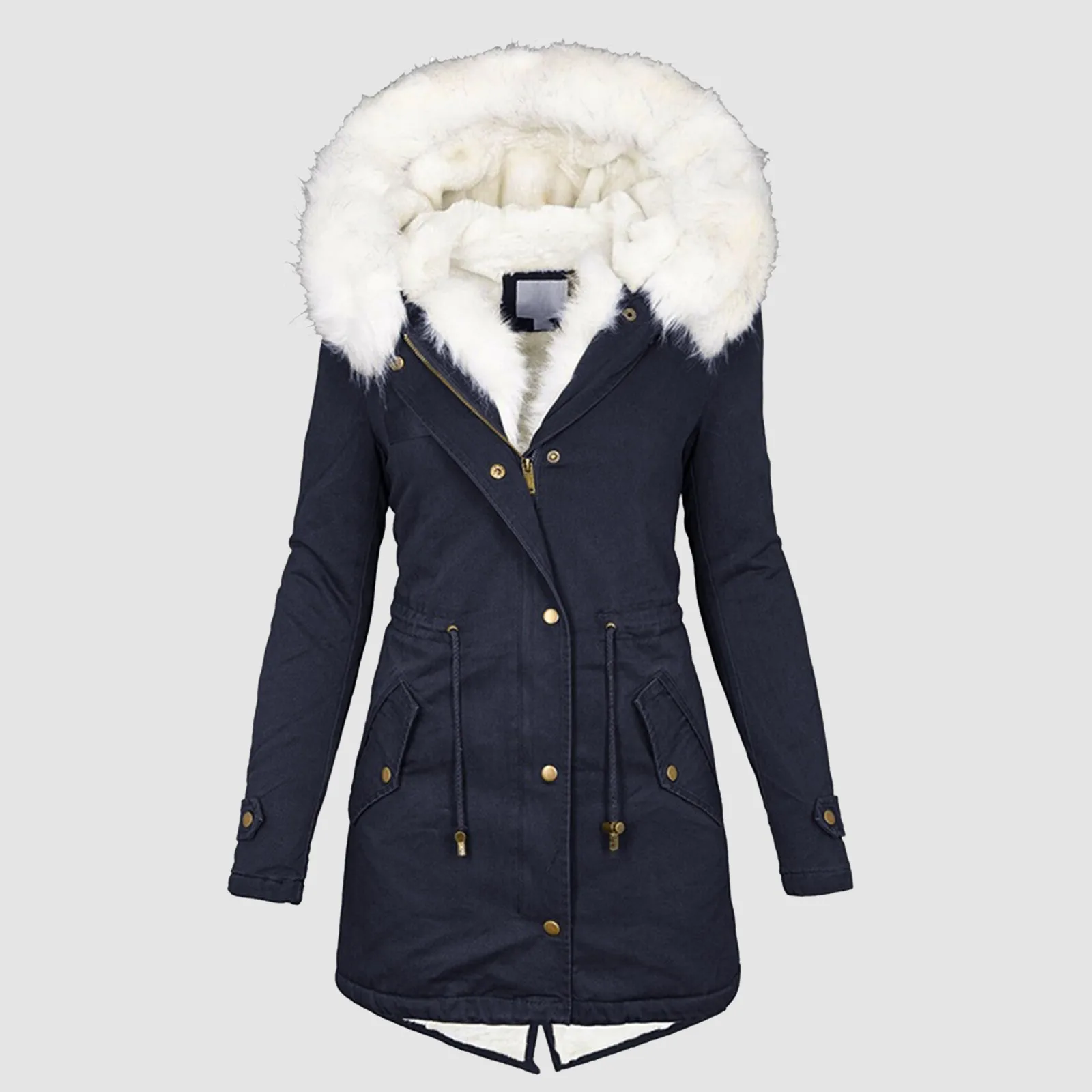 Parkas à capuche en fausse fourrure pour femmes avec col en fourrure, veste longue, pardessus mince, chaud, décontracté, optique, neige, femme, hiver