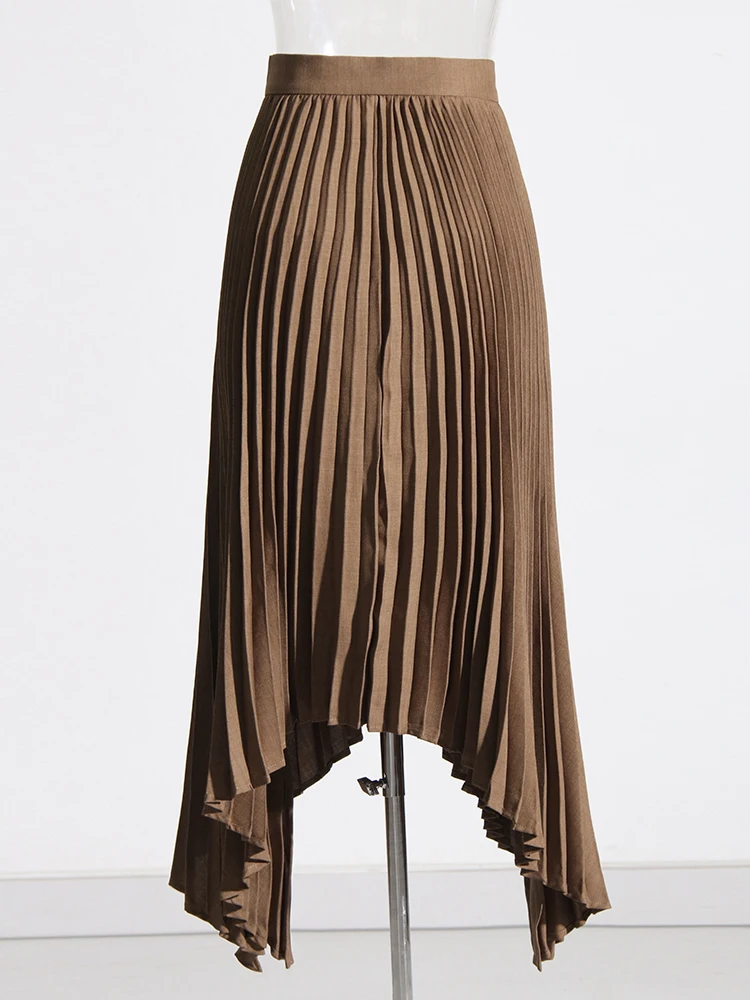 GALCAUR Solid Two Piece Sets For Women Notched Collar Sleeveless Folds Dress Long Sleeve Spliced Belt Coat Casual Set Female New