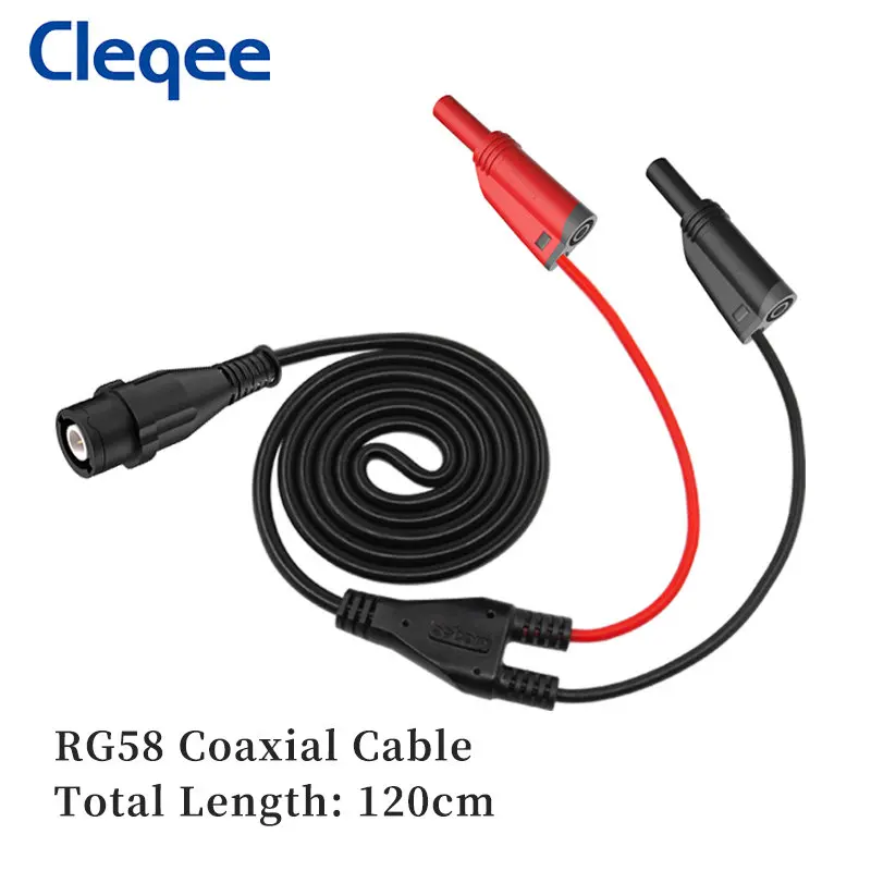 Cleqee P1204 Safety BNC Male Plug to Dual 4mm Stackable Banana Plug RG58 Coaxial Cable Oscilloscope Test Lead 120CM