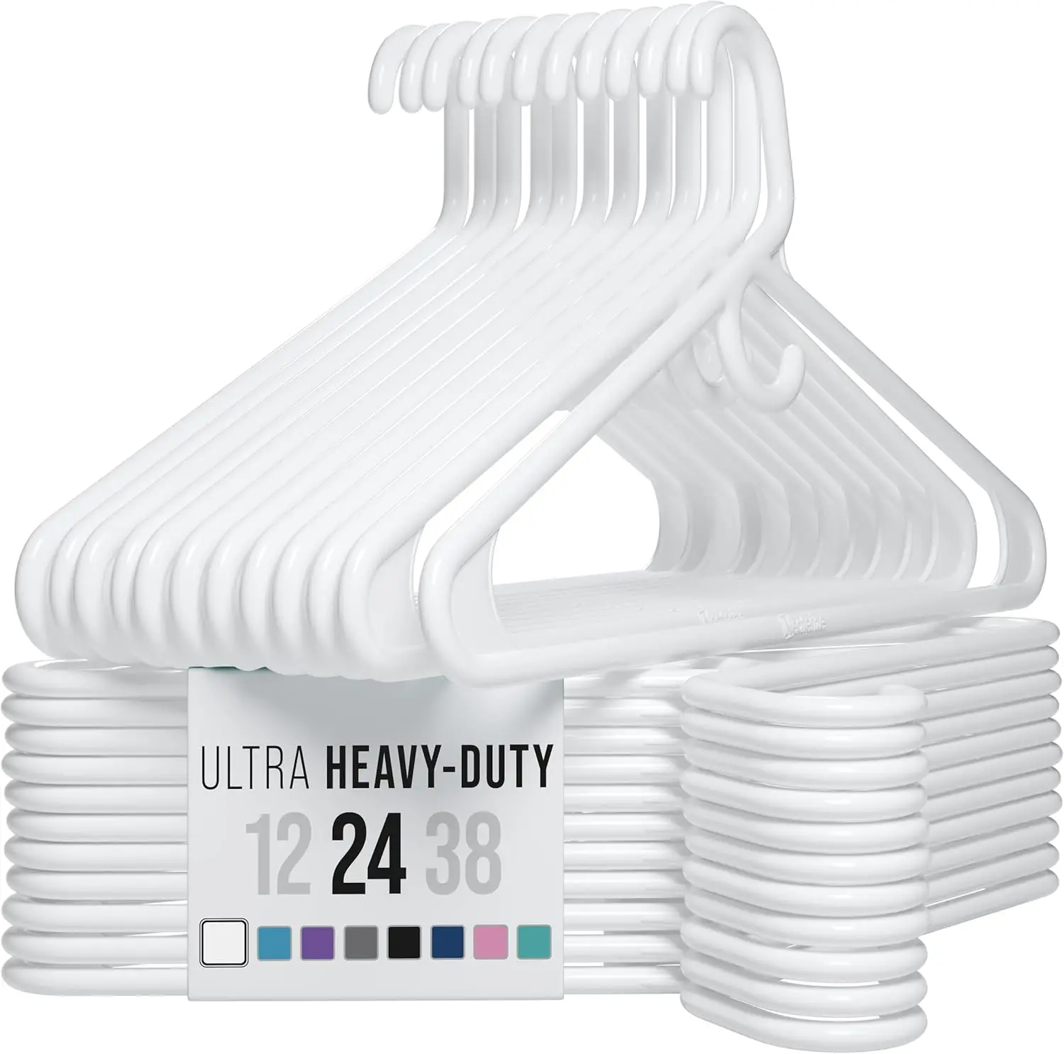 

Ultra Heavy Duty Plastic Clothes Hangers - White - Durable Coat, Suit and Clothes Hanger. Perchas De Ropa (24 Pack - White)