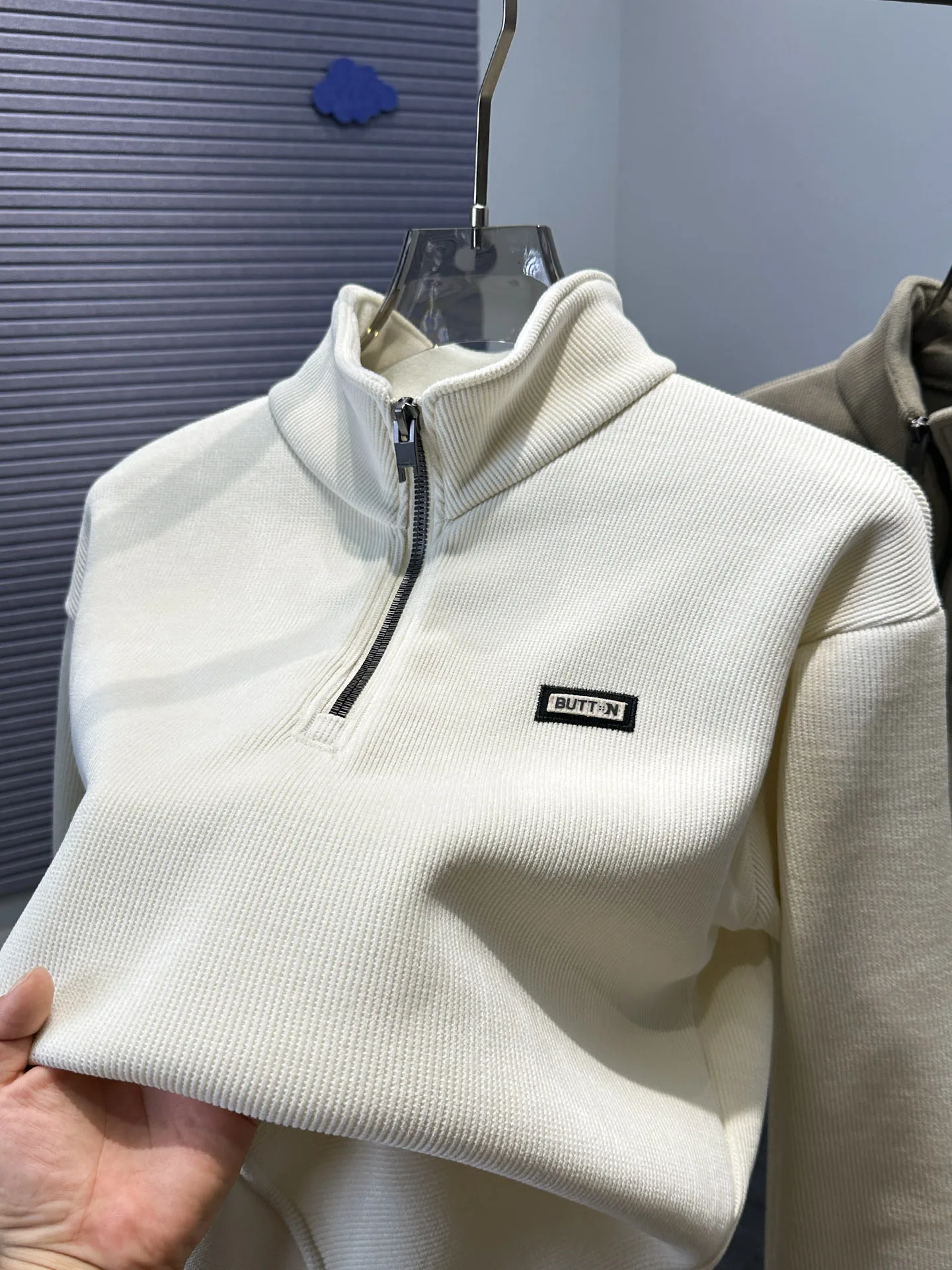 

Thiened Fce Hoodie Men's Winter Casual High Collar Warm Trendy Outerwear Knitted Fabric Stand Fit Long Sve Sweatirt