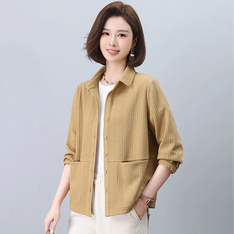 

Осенняя модная повседневная женская верхняя одежда больших размеров для женщин среднего и старшего возраста, корейский бренд Han Yuyou Top