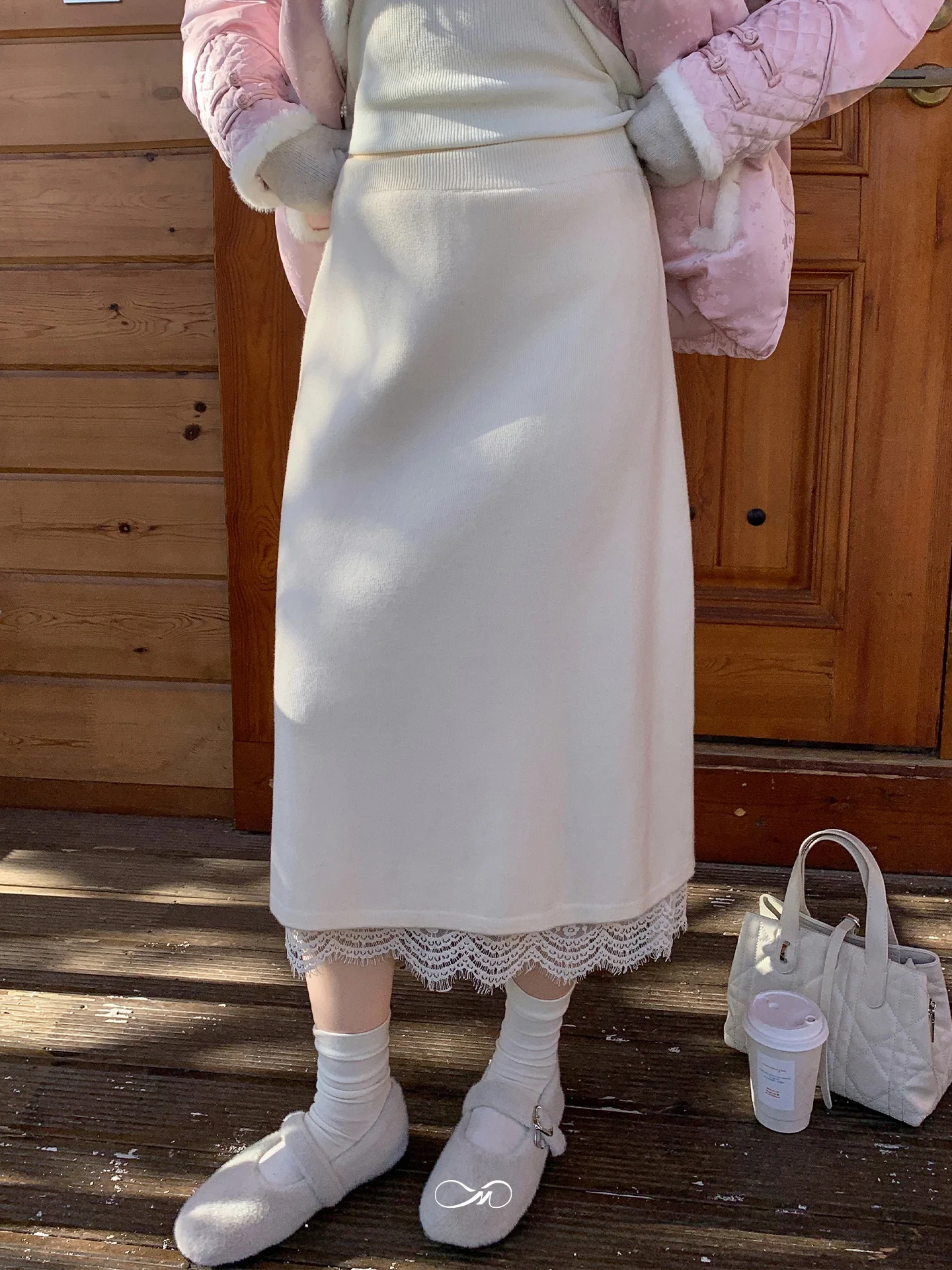 

plus Size Winter Knitted Lace Trim Split High Waist Midi Skirt for Pear And Sandal Type Bodied Women Casual Commute Wear