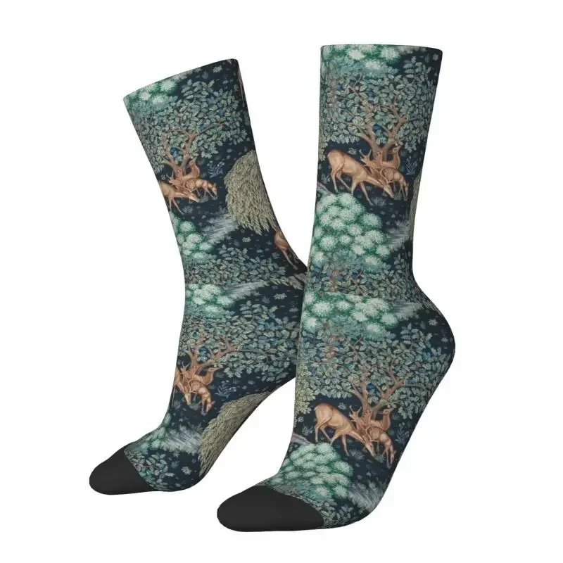 William Morris Deer Men's Crew Socks Unisex Novelty 3D Print Textile Pattern Dress Socks