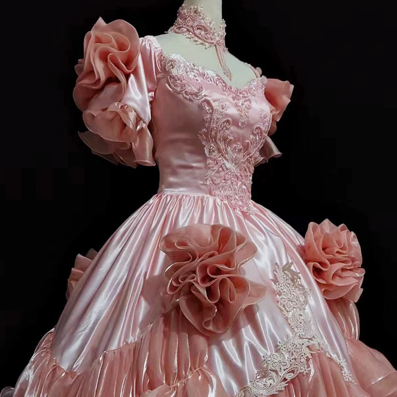 AnXin SH vintage arancione raso taffettà fiore principessa innamorato perline perle manica a sbuffo Abito da sposa antico personalizzato