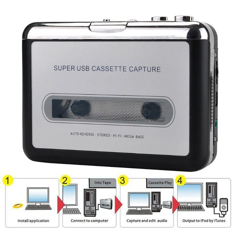  Ezcap218 Digital Cassette Player Converts Tape to MP3 USB Port Power Supply