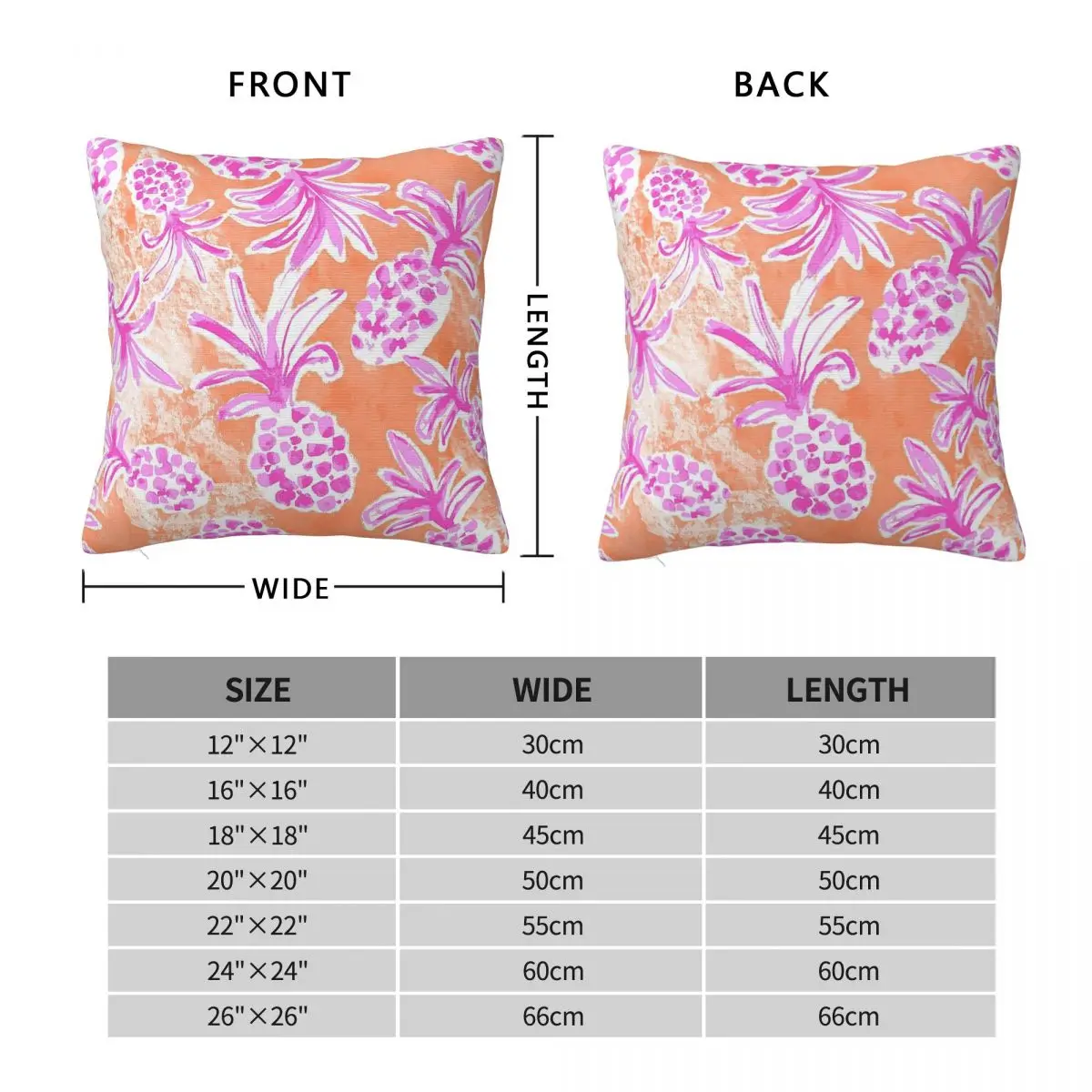 Pineapple Pink Orange Square Pillowcase Polyester Linen Velvet Creative Zip Decorative Sofa Seater Cushion Cover