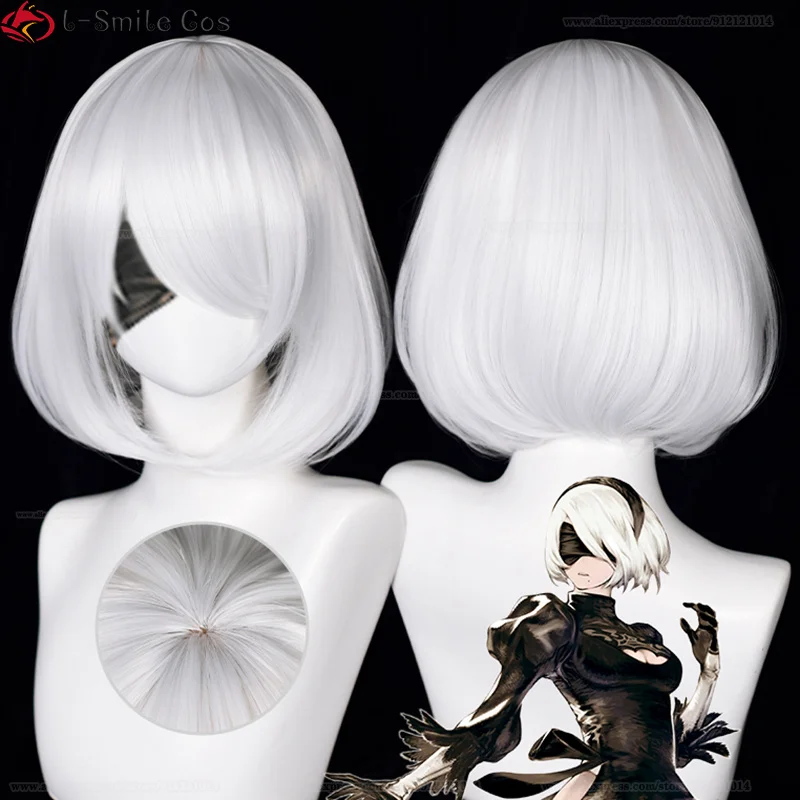 Anime YoRHa No.2 Type B YoRHa No. 9 Type S Cosplay Wig 28cm/33cm Silver White 2B 9S Cosplay Wigs Heat Resistant Synthetic Hair