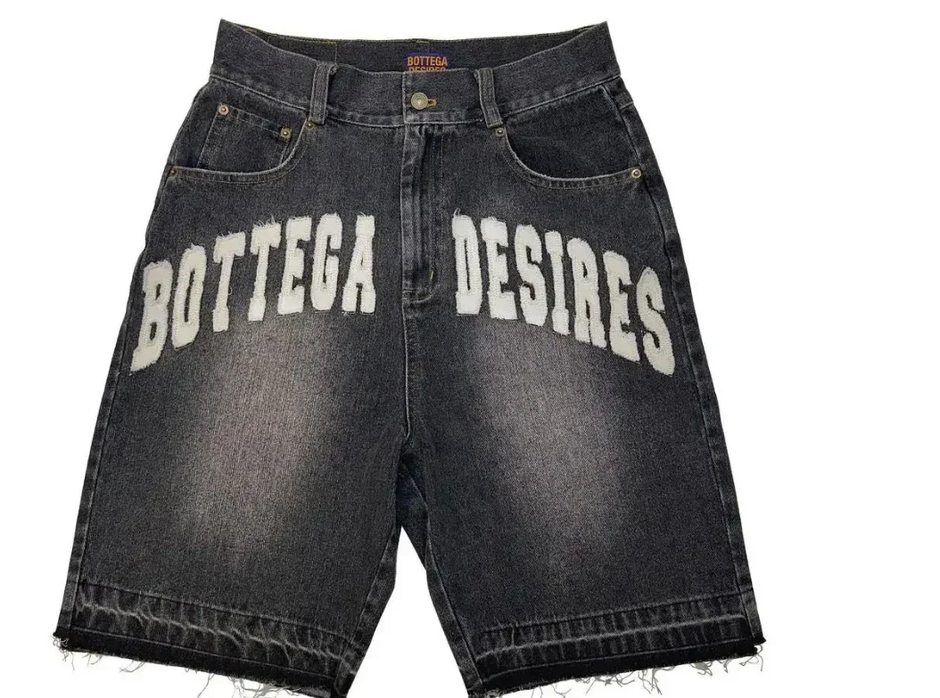 Harajuku Religious Faith Denim Shorts Bordados, Hip-Hop Retro, Gótico, Rua, Gótico, Calças 5 Point, Novo, Verão, Y2K, 2024