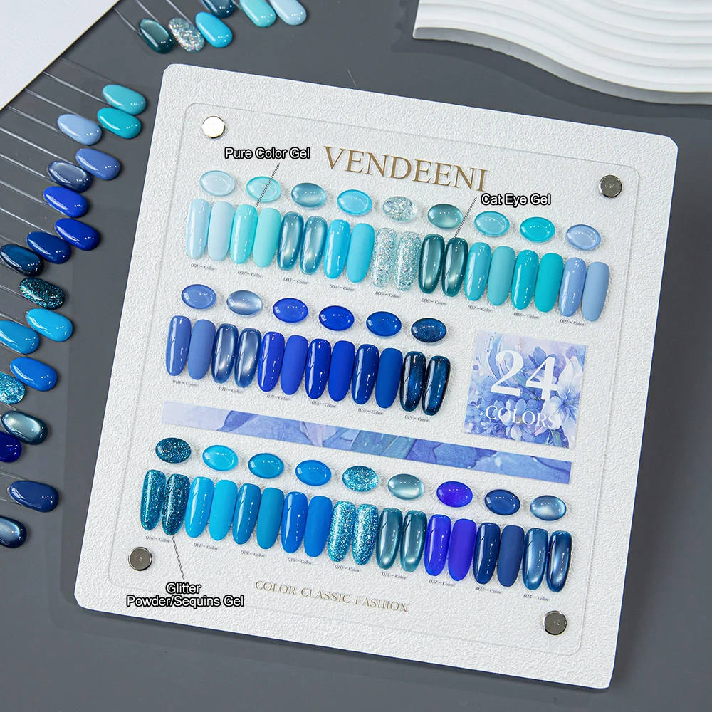 Vendeeni 24 Farben Hochpigmentiertes Gel-Nagellack-Set UV-Reinfarben-Glitzer-Gel Magnetisches Katzenaugen-Gel mit Display – Detail 4