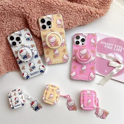 Japan Sanrio Pink Hello Kitty Magnetic attraction Phone Case For IPhone 15 14 13 12 11 Pro Max Cute Cartoon Back Protect Cases